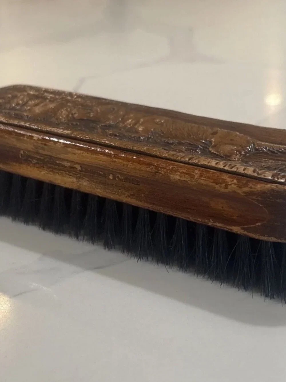 Vintage Wooden Clothes Brush Carved Duck Hunting Genuine Bristle Shoe Shine
